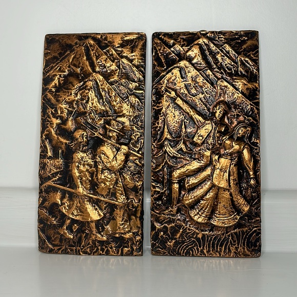 Vintage Handmade 👩‍🌾 Copper Relief Work Hard Play Hard Couple Wall Hanging Art
